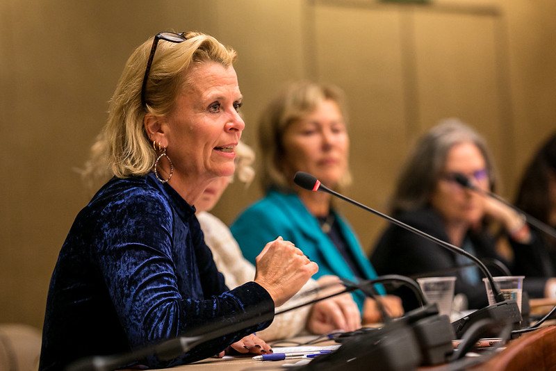 Åsa Regnér, vice chef för UN Women och tidigare svensk jämställdhetsminister, talar vid en sammankomst.
