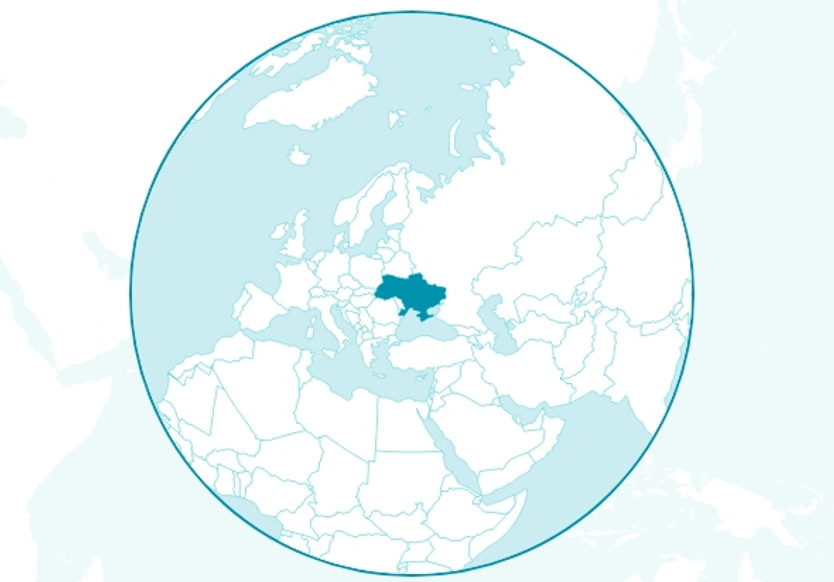 En karta som markerar ut Ukraina på en Europakarta.
